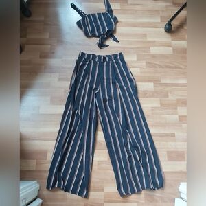 Striped Pants & Crop Top Matching Set Size Medium (M)